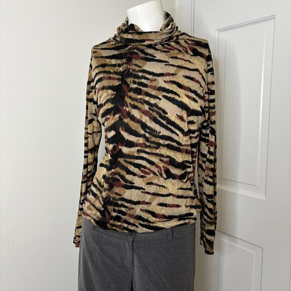 Tops - LR S Vtg Silk Blend Tiger Graphic Turtleneck